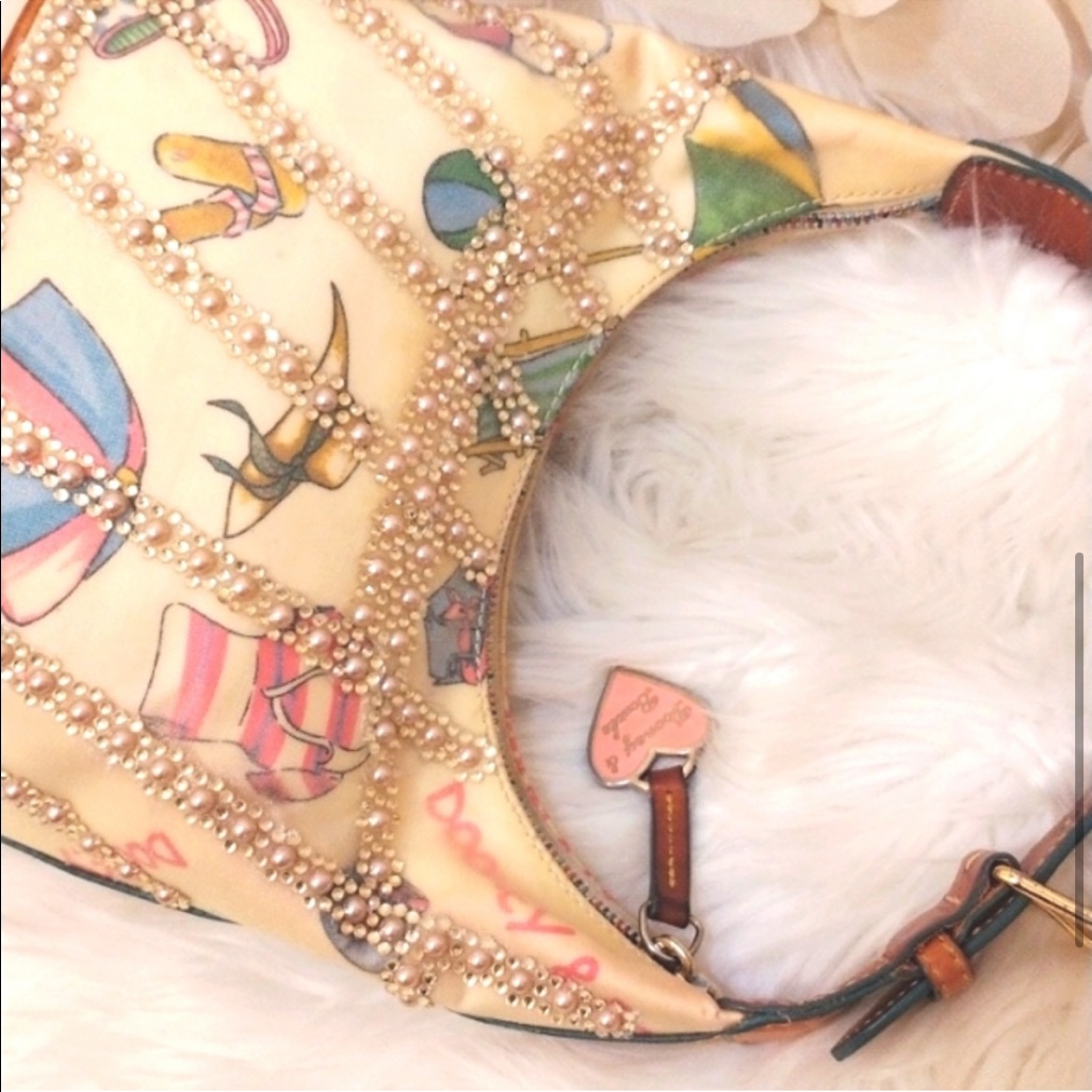 Dooney & Bourke Summer Purse Beach Print Vintage Embellished W Crystals & Pearls